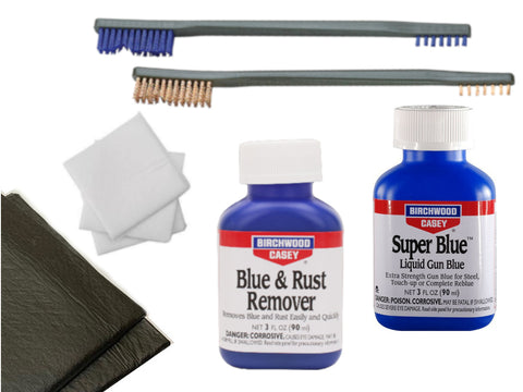 Birchwood Casey Super Blue, Blue and Rust Remover, Patches, Brushes, Plus Disposable Absorbent Pads