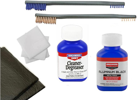 Birchwood Casey Aluminum Black, Cleaner Degreaser, 3" Patches, Brushes with Two Absorbent Work Pads