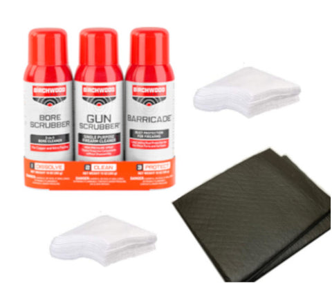 Birchwood Casey 1-2-3 Gun Scrubber Kit Plus 2 Disposable Absorbent Pads and 3" Cleaning Patches